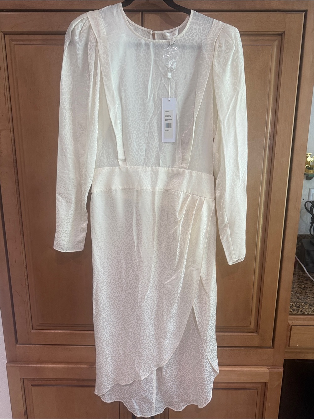 Ronny Kobo Collection Ivory Long-Sleeve Satin Wrap Dress